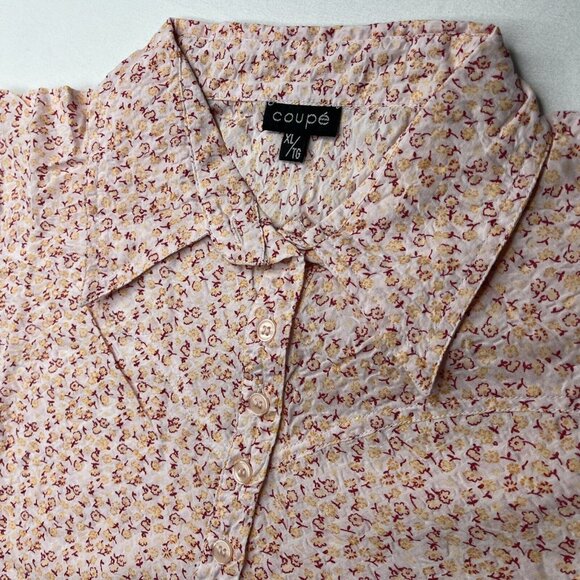 Coupé Womens Blouse Cotton Button Floral Pink Collared Shirt Size: Extra Large - Picture 2 of 8